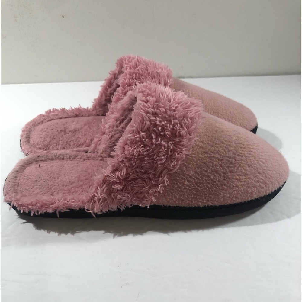 Isotoner Womens Pink Rose Clog Slipper Cozy Faux Fur Size 7.5-8.0